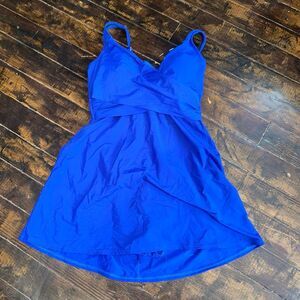 Lands End blue crossover 12 slimming one piece swimsuit